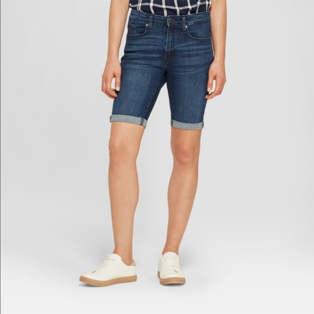 High-Rise Double Cuff Bermuda Jean Shorts